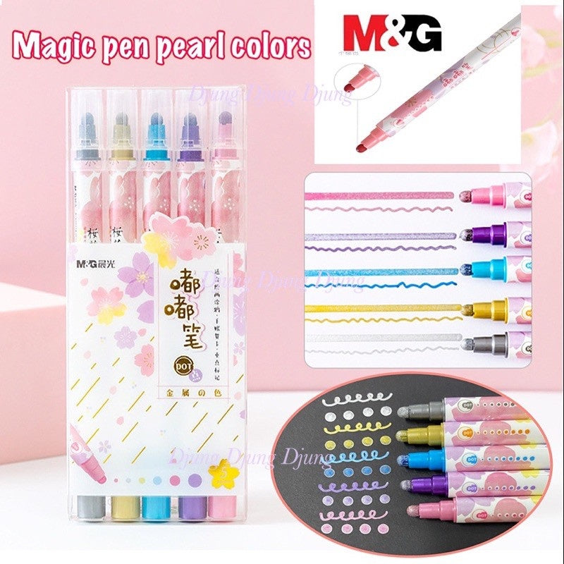 M&G Chenguang set Sakura of Double headed, 5-color pearl colored Meiji pens - No:ACP901K0