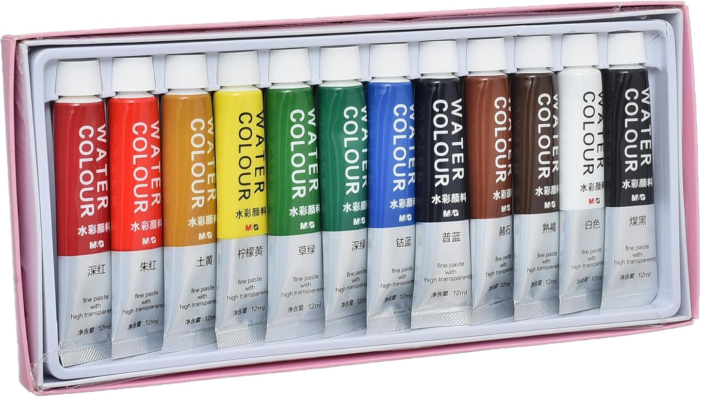 M&G Chenguang Watercolor Tubes, Vibrant Artistic Creations, Non-Toxic, 12 Colors - 12ml - No: APL976F8