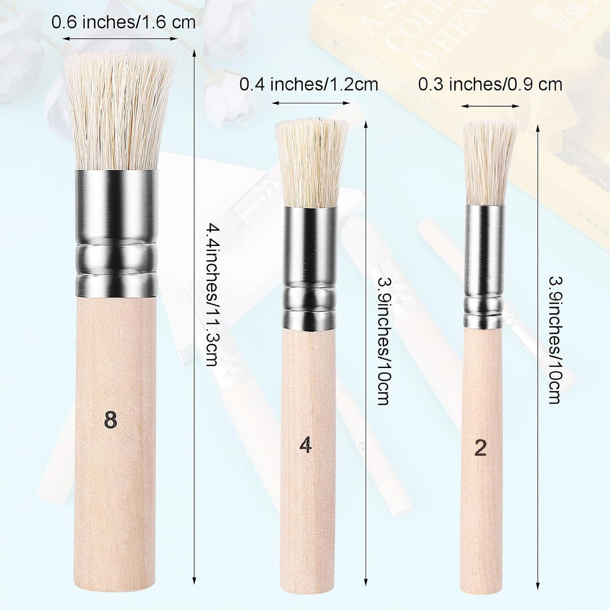 Keep Smiling Stencil Brush Set – 3-Piece Round Stencil Paint Brushes, Sizes 2, 4 & 8, Wooden Handles for Painting, Crafts & DIY