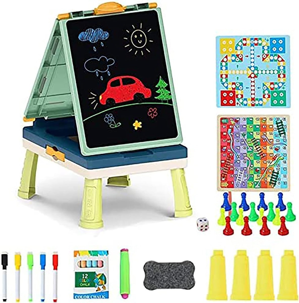 2 in 1 Multipurpose Talented Painter Double Faced Drawing Board with a Board Game - No:05018
