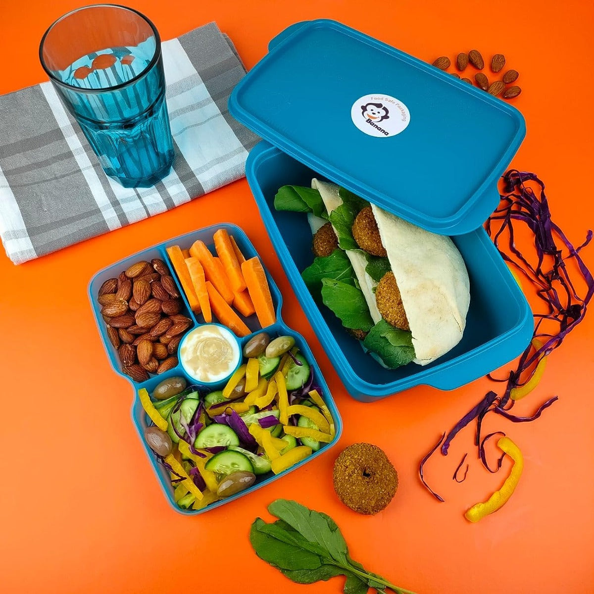 علبة غداء على شكل موز سعة 1.5 لتر من دورين مع فواصل - لون فيروزي