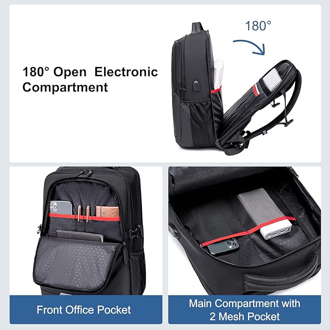 حقيبة ظهر جولدن وولف للجنسين، سعة 19 لترًا، مضادة للسرقة، تفتح بزاوية 180 درجة، تتسع لجهاز كمبيوتر محمول حتى 15.6 بوصة - رقم المنتج: GB0444 