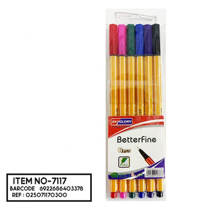 Sky Glory Better Fine 0.4 mm Pen, Set of 6 Colors - No:SG854
