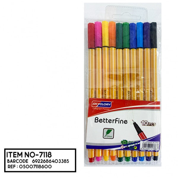 قلم سكاي غلوري بيتر فاين 0.4 مم، مجموعة من 10 ألوان - رقم: SG854