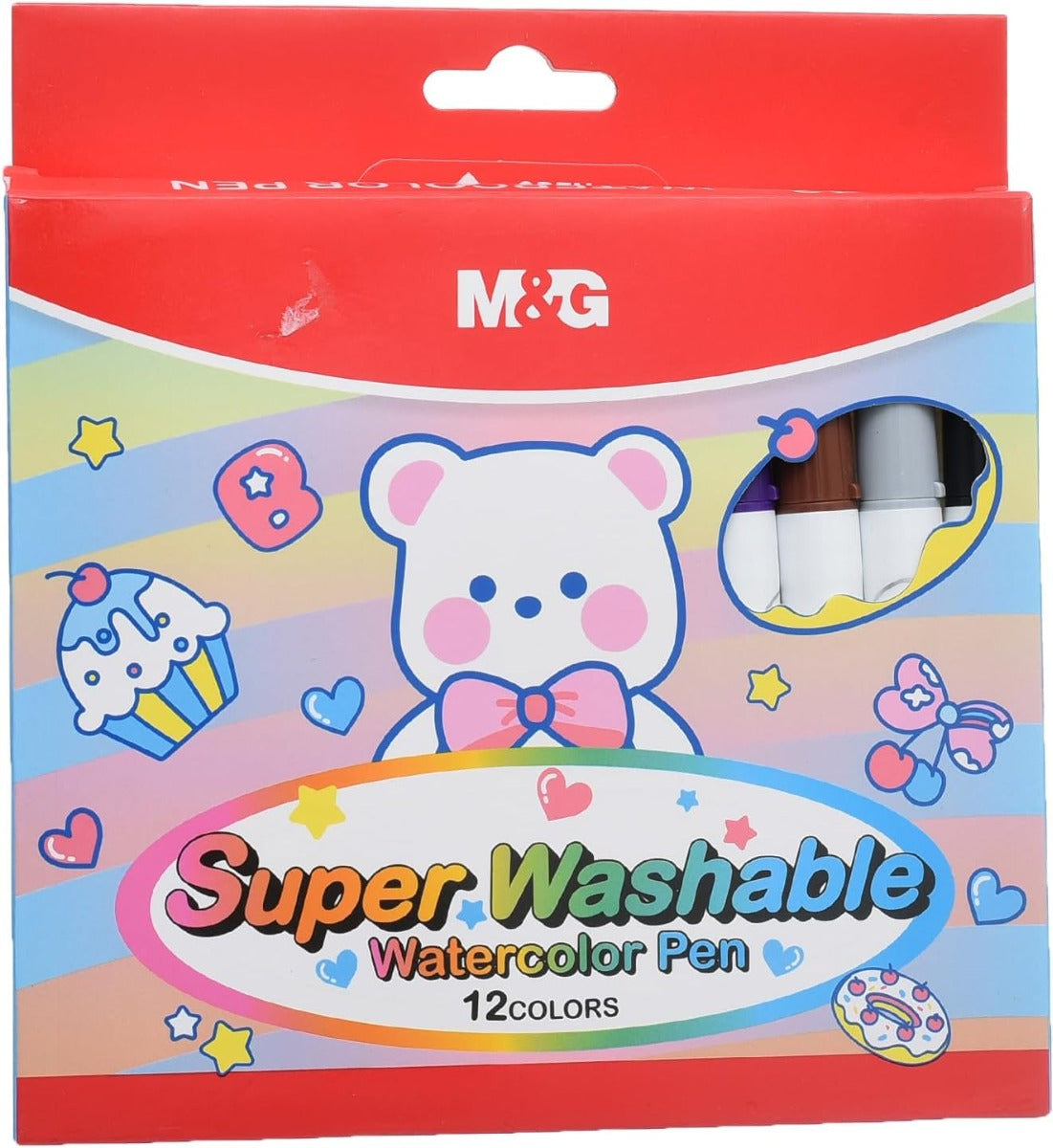 M&G Chenguang Watercolour Pen Super Washable Felt Tip Pens, 12 Vibrant Colors for Creative - No:ACP901HL