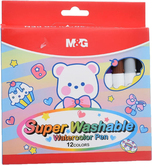 M&G Chenguang Watercolour Pen Super Washable Felt Tip Pens, 12 Vibrant Colors for Creative - No:ACP901HL