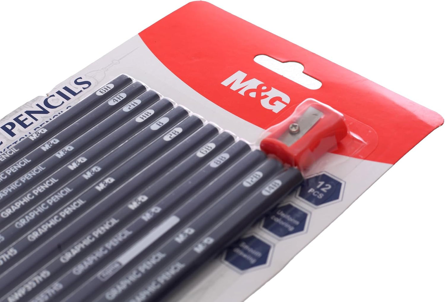 M&G Chenguang Set of black graphite pencils with a sharpener 12pcs - No:AWP357H5