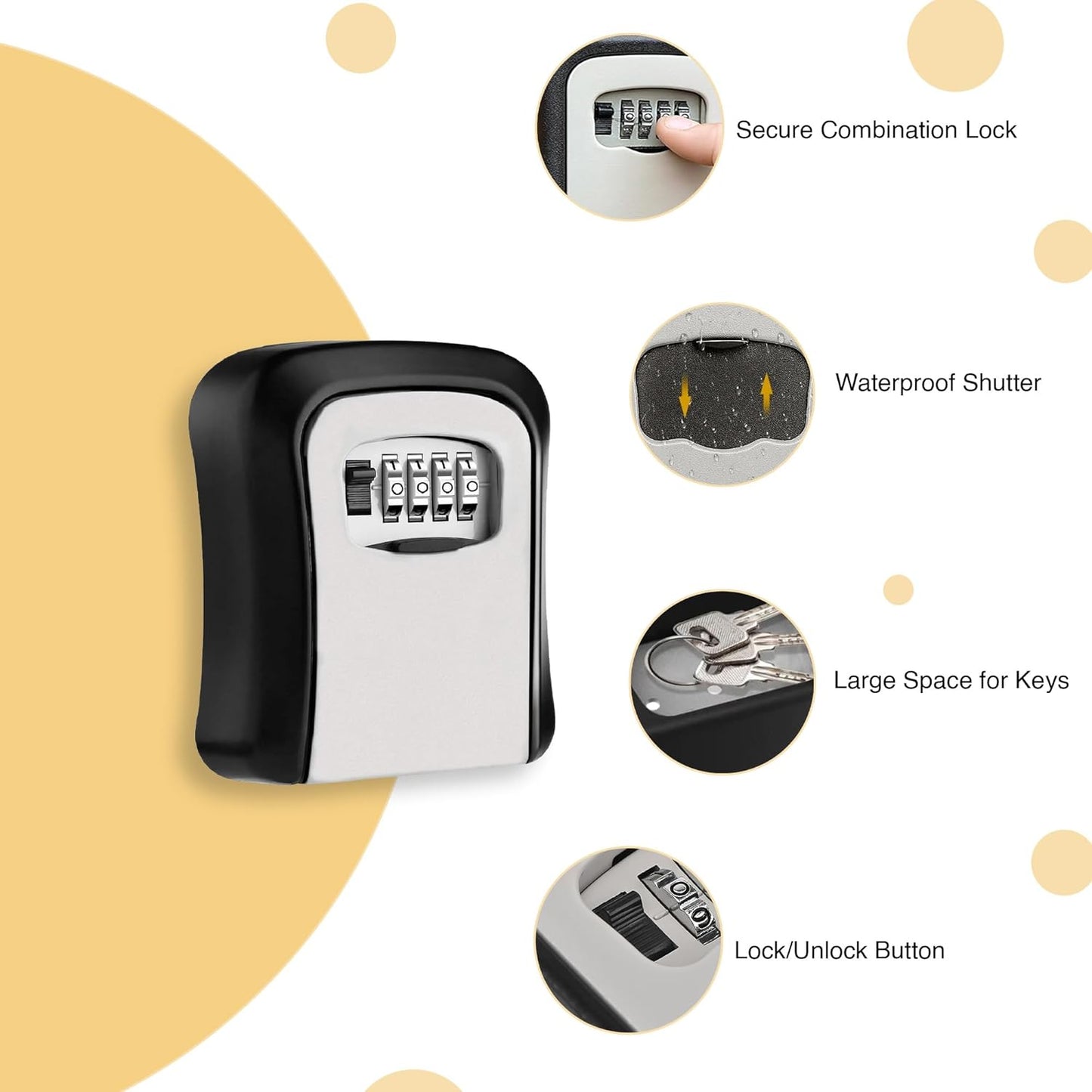 Key Safe Box Code Lock-Storage Key Box Outdoor Wall Mounted Security Password Key Box 4 Combination Code