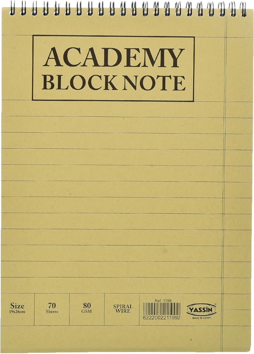 دفتر ملاحظات ياسين أكاديمي، 70 ورقة، مقاس K16، مُجلّد بسلك حلزوني، لتدوين الملاحظات والتخطيط. 