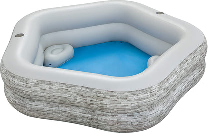 Bestway Inflatable TruPrint Stone Family Pool - 213 x 206 x 53 cm - No:54423