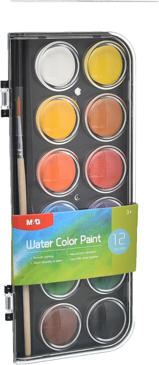 لوحة ألوان مائية من تشنغوانغ، ١٢ لونًا + فرشاة صغيرة، غير سامة، رقم المنتج: APLN976J0 