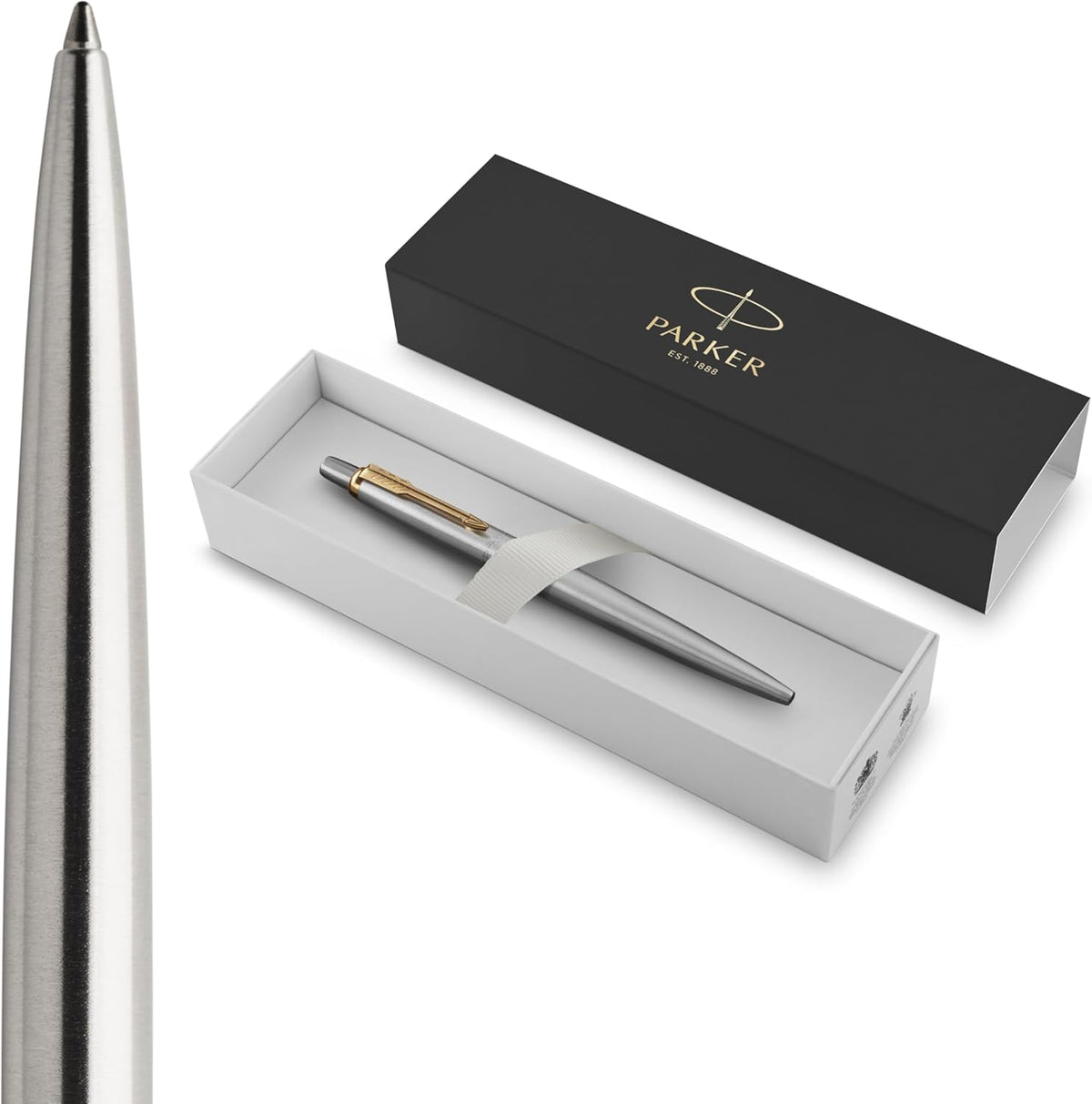 Parker Jotter Stainless Steel with Chrome Trim Ballpoint Pen Gift Set – Premium Blue Ballpoint Pen with Luxury Presentation Box - GT Gold / Silver