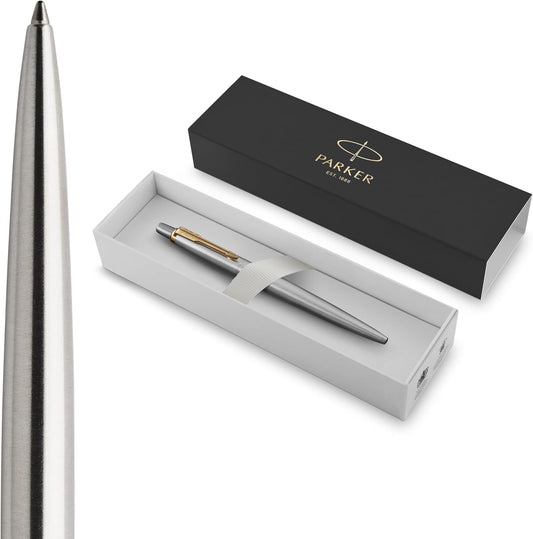 Parker Jotter Stainless Steel with Chrome Trim Ballpoint Pen Gift Set – Premium Blue Ballpoint Pen with Luxury Presentation Box - GT Gold / Silver