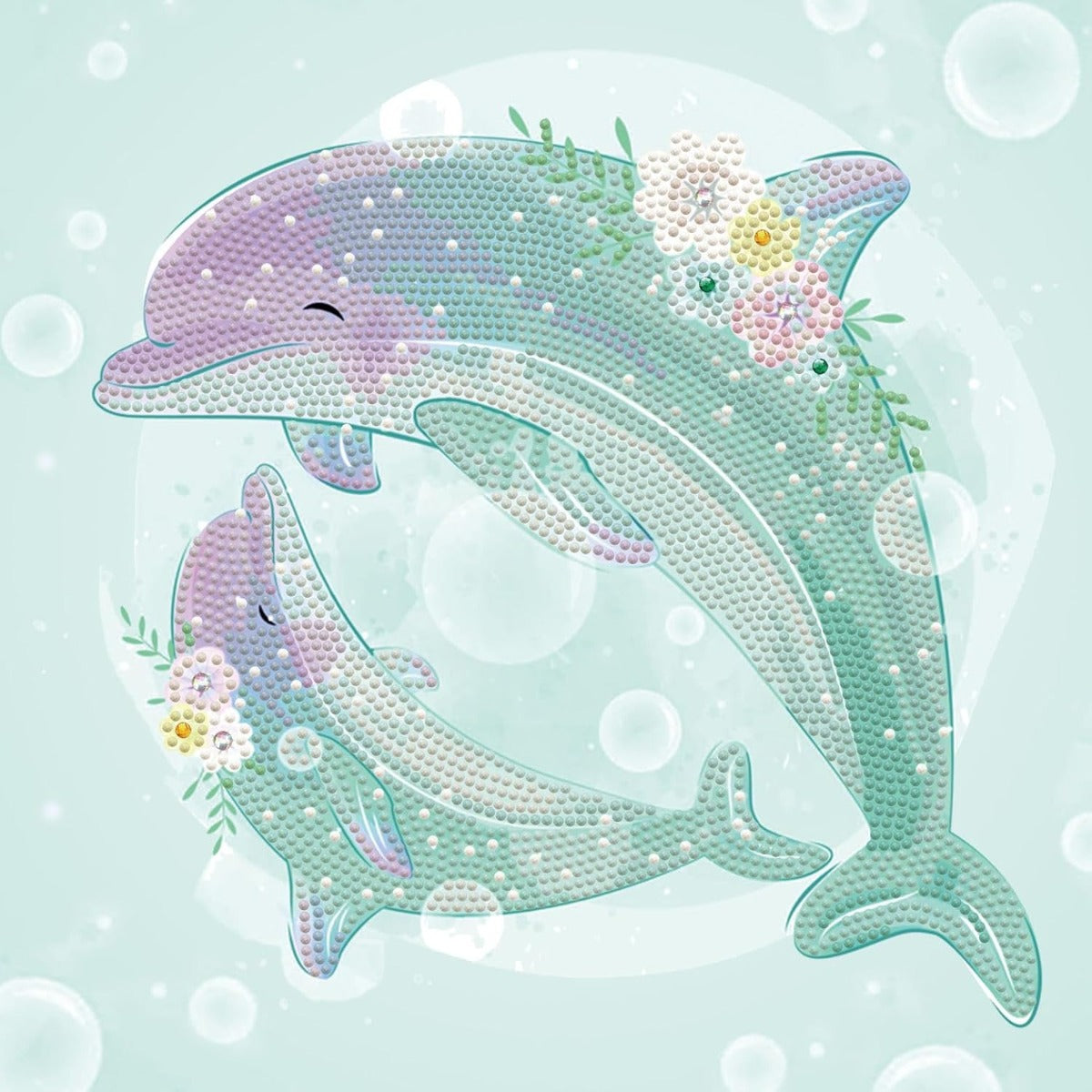 مجموعة أحجار الماس "رقصة الدولفين" - حفر جزئي، أحجار دائرية، مجموعات الرسم بالماس، مجموعات فن الماس - رقم: DBX059