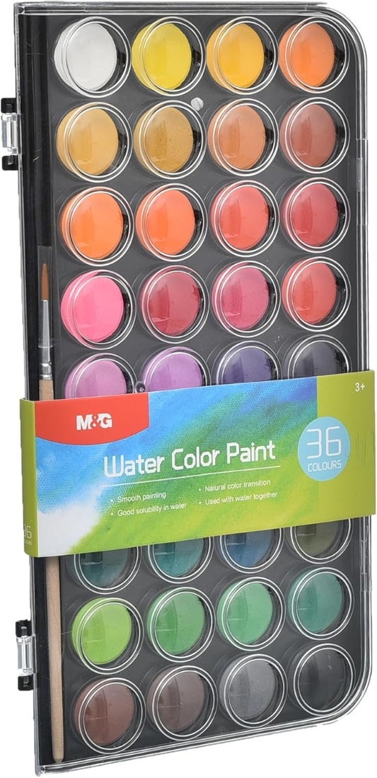 M&G Chenguang Vibrant Water Color Paints Palette + Brush Non-Toxic, 36 Colors No: APLN976K2
