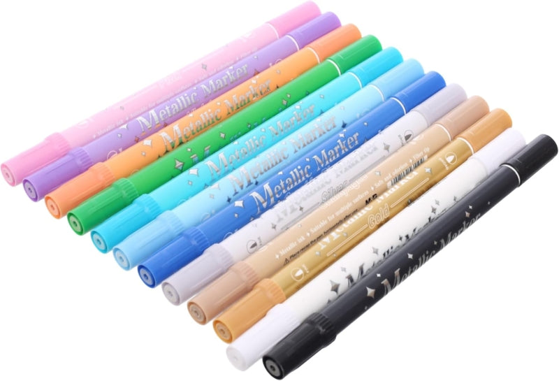 M&G Chenguang Double Headed Metallic Pen Fiber Tip Set, Vibrant Art Creations, Precision Tip, 12 Color - No: ACP901HM