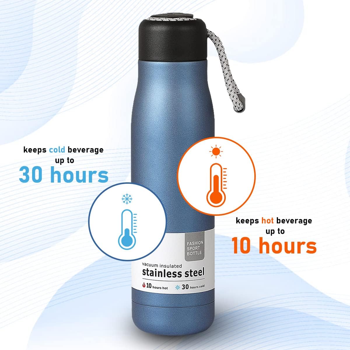 500ml Stainless Steel Vacuum Insulated Water Bottle with Carry Rope – Double Wall Thermal Flask | Hot & Cold Bottle