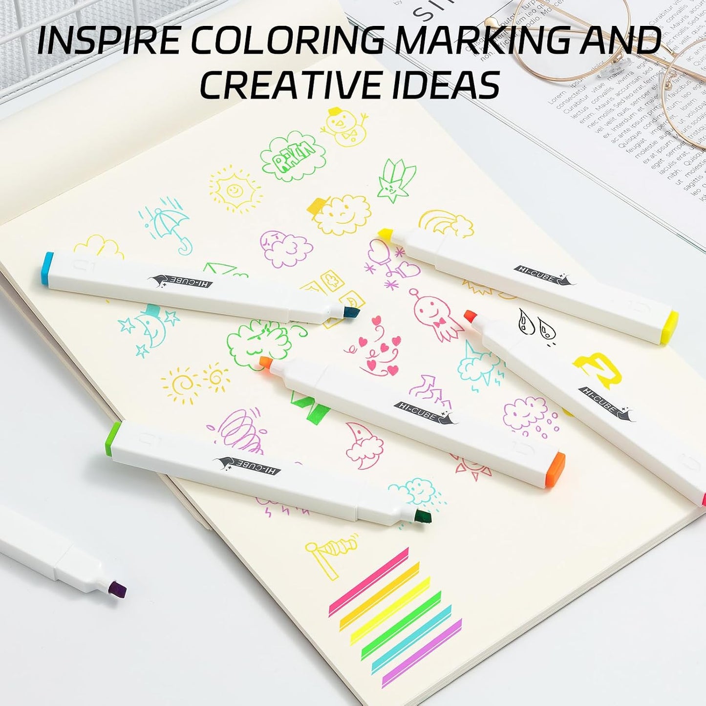 M&G Chenguang HI-CUBE Highlighters, 6 Pack Pastel Colors, Soft-Nib Chisel Tip with Fat Rectangular Barrel Design, No Bleed Highlighters for Journaling - No: AHMU1674