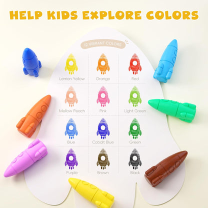 M&G Chenguang 12 Colors Crayons for Toddlers, Non-Toxic Washable Rocket Crayons, – Easy Grip Washable Crayon Set for Kids - No:AGMX4175