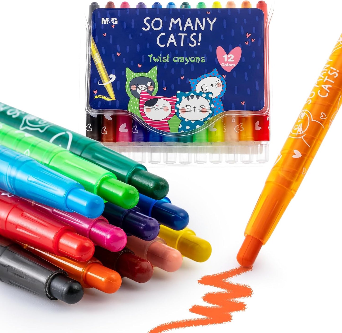 M&G Chenguang So Many Cats Retractable Wax Crayons 12 Colors - No: AGMX4336