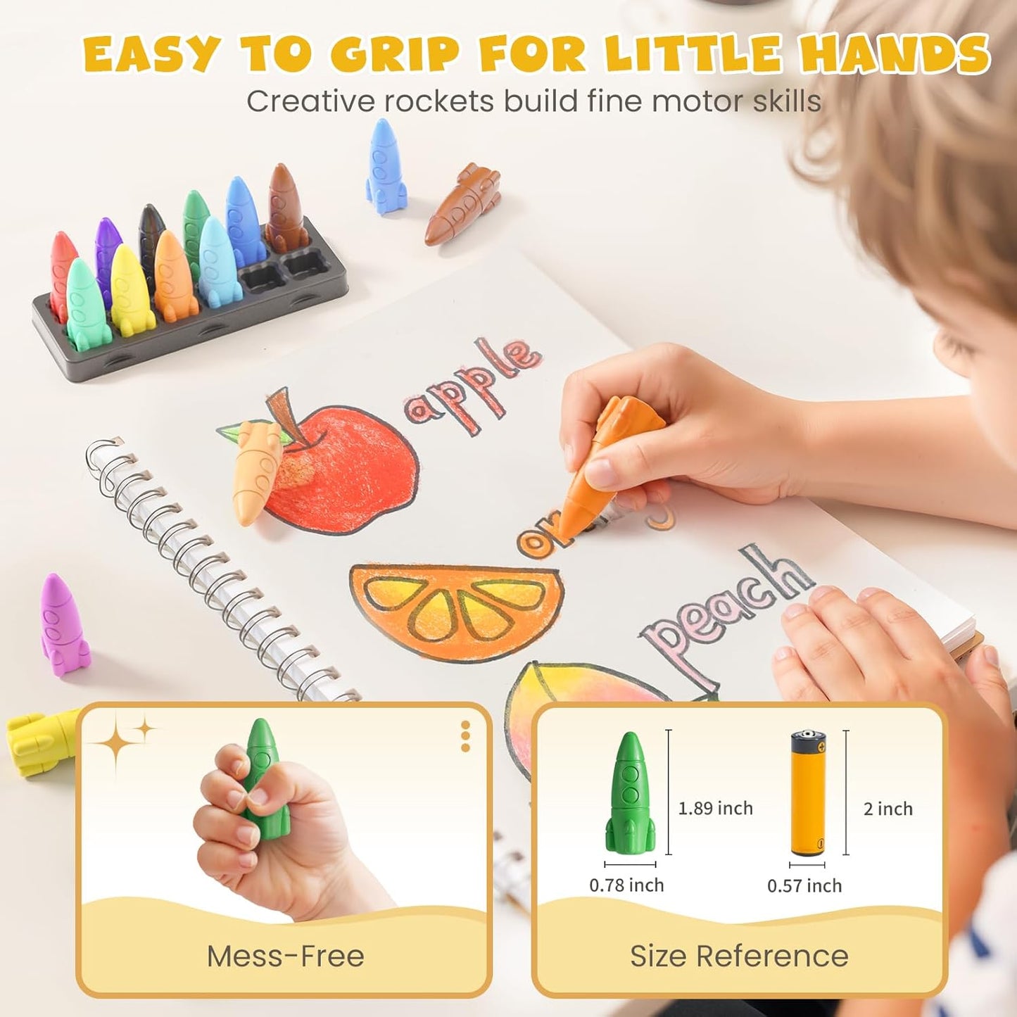 M&G Chenguang 12 Colors Crayons for Toddlers, Non-Toxic Washable Rocket Crayons, – Easy Grip Washable Crayon Set for Kids - No:AGMX4175