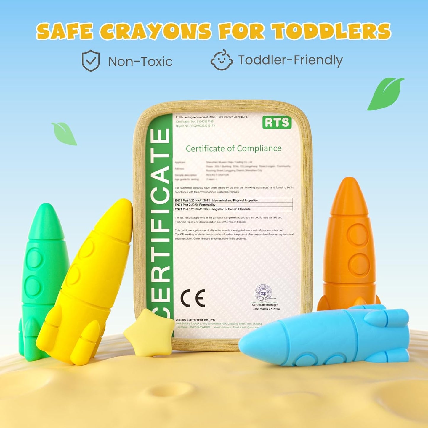 M&G Chenguang 12 Colors Crayons for Toddlers, Non-Toxic Washable Rocket Crayons, – Easy Grip Washable Crayon Set for Kids - No:AGMX4175