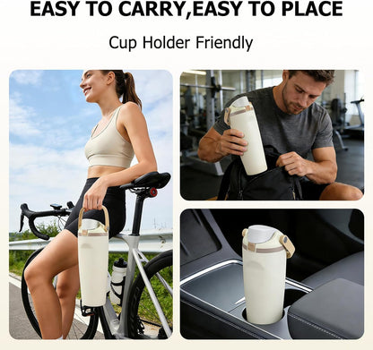 Thermos Flask with Straw, 900ml Stainless Steel Drinking Bottle with 2-in-1 Lid, Sports Bottle BPA-Free, Insulated Flask for Hot and Cold Beverages Water Bottle