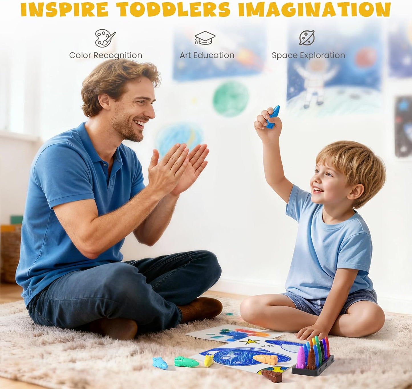M&G Chenguang 12 Colors Crayons for Toddlers, Non-Toxic Washable Rocket Crayons, – Easy Grip Washable Crayon Set for Kids - No:AGMX4175