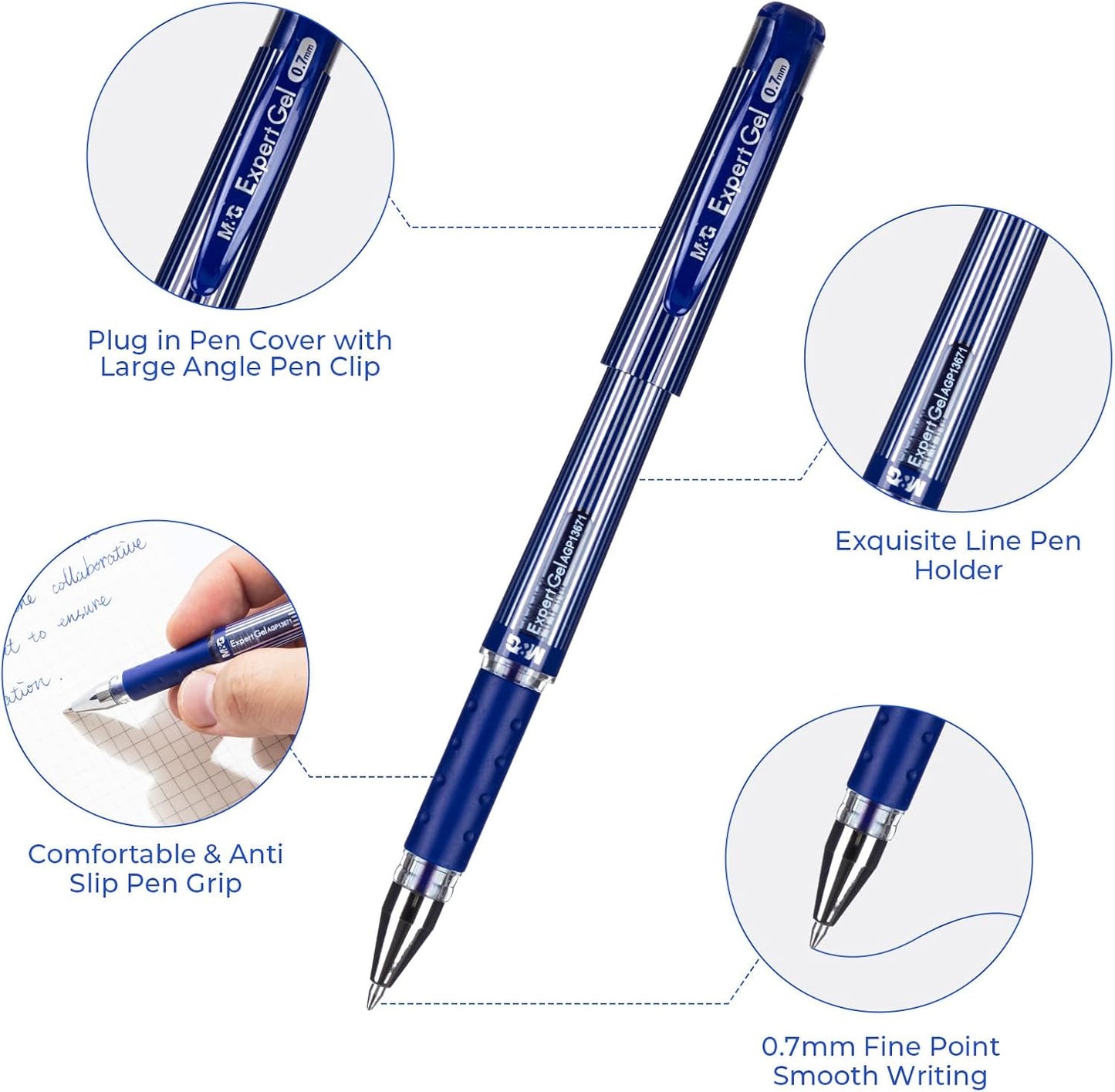 M&G Chenguang Pack of 2 Expert Gel Pen Set – 2 Blue Gel Pens, 0.7mm Bullet Tip - No: AGP136R2