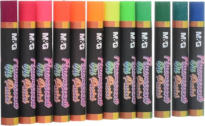 M&G Chenguang Fluorescent Oil Pastels, Bold Vibrant Colors for Dynamic Art - 12 colors - No:AGM900N7