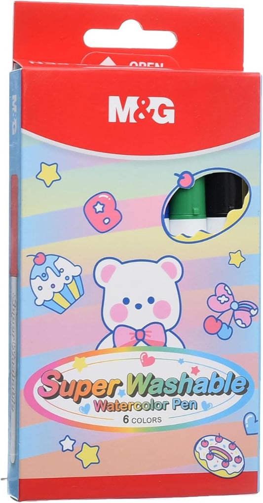 M&G Chenguang Ergo Super Washable Watercolor Felt Tip Pens algorithms, 6 Vibrant Colors for Kids - No:ACP901HK