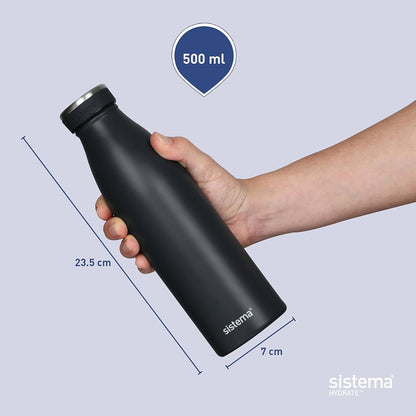 Sistema Hydrate Stainless Steel Water Bottle 500 ml Leak-Proof Reusable BPA & Phthalate Free - No:00550 - Assorted Color
