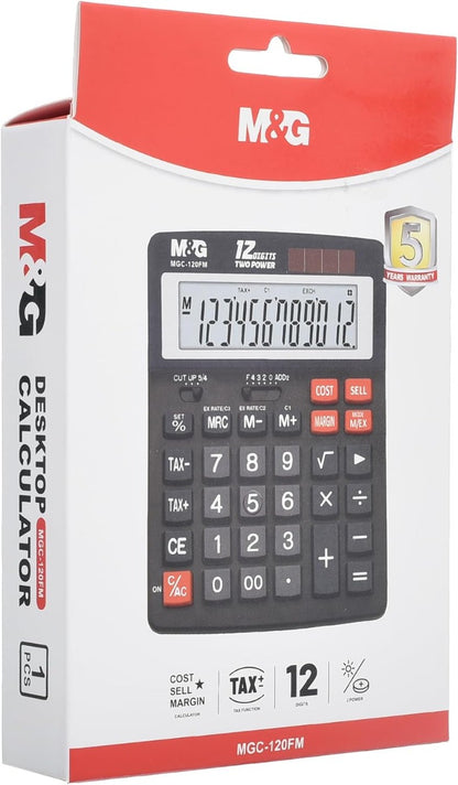 M&G Chengaung Desktop Calculator 12 Digits Two Power Source with Tax Function and Cost Sell Margin - No:ADG981K1