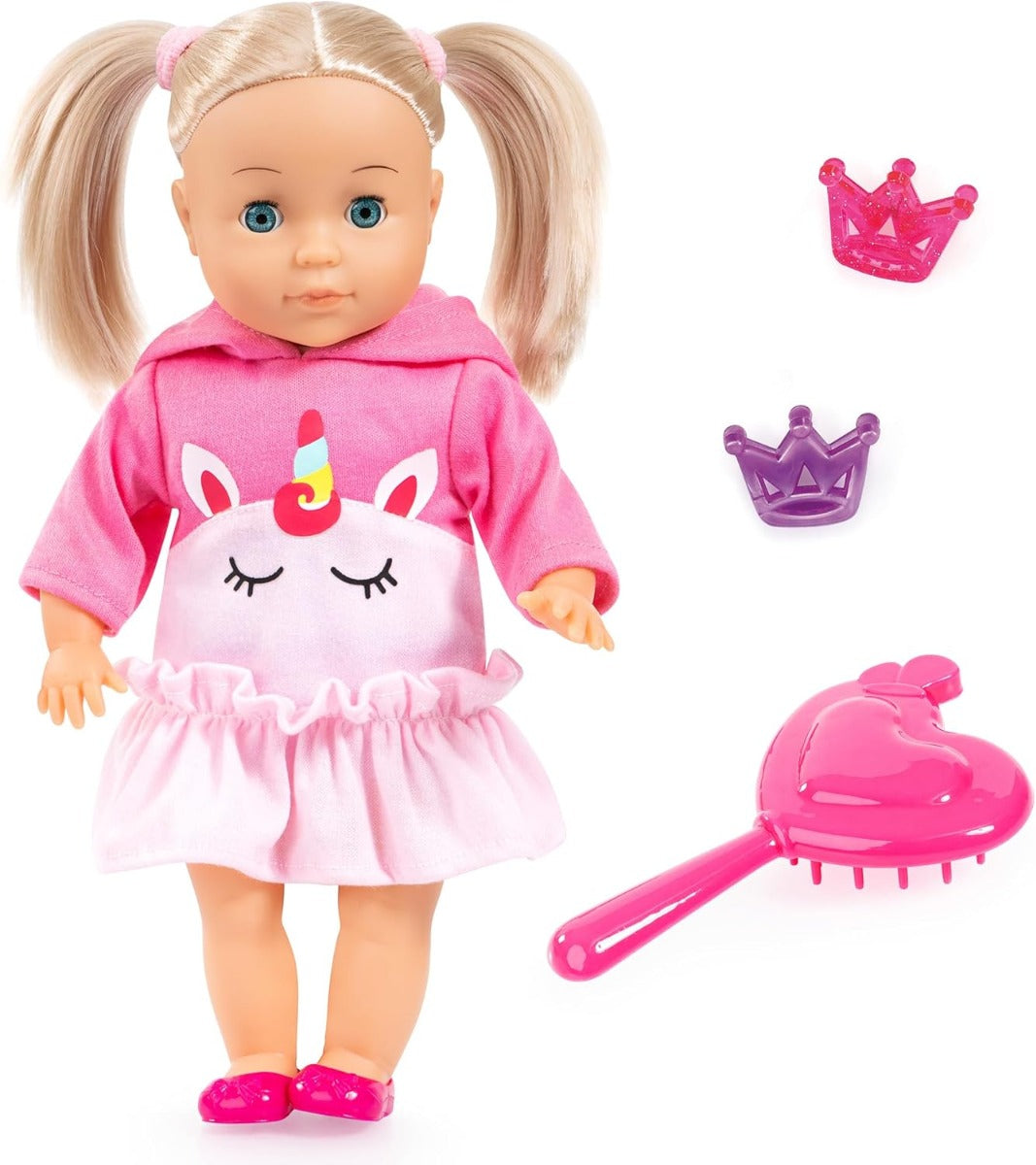 دمية شارلين الصغيرة من باير ديزاين، بتصميم وحيد القرن الوردي، تصدر أصوات قبلات وضحكات، شقراء - رقم: 93335BL