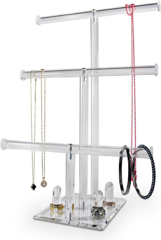3-Tier Acrylic Display Holder Stand with Ring Holder .