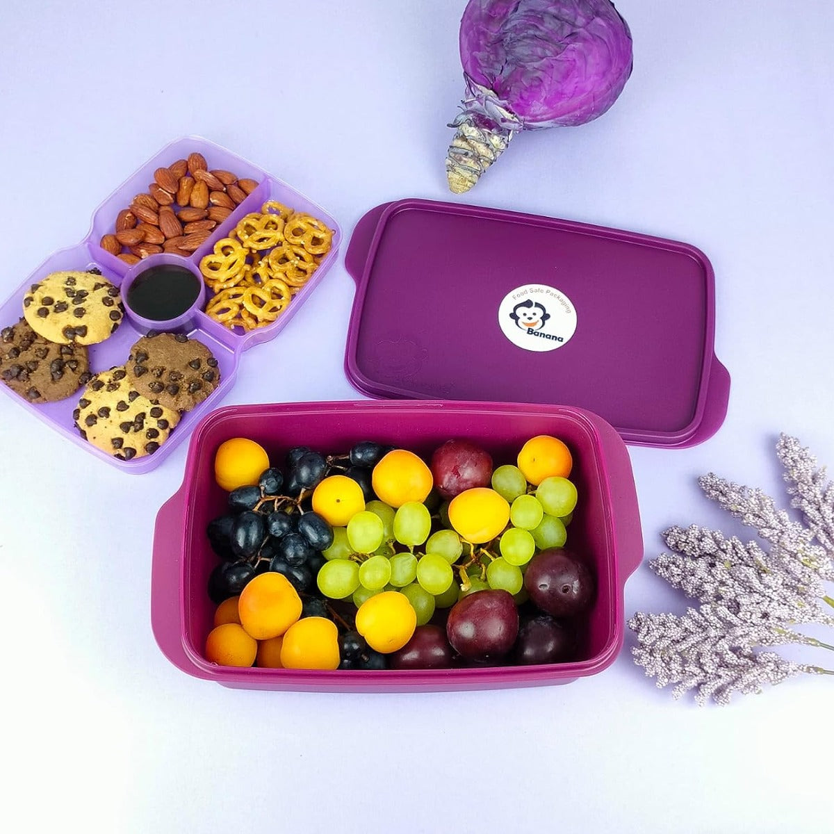 Banana Lunch Box 1.5L Doreen Dividers - Mauve