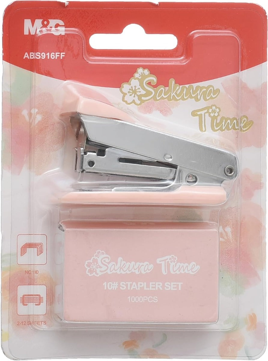 M&G Chenguang Sakura Time Mini Stapler Set, Compact Binding With No.10 Staples - No:ABS916FF