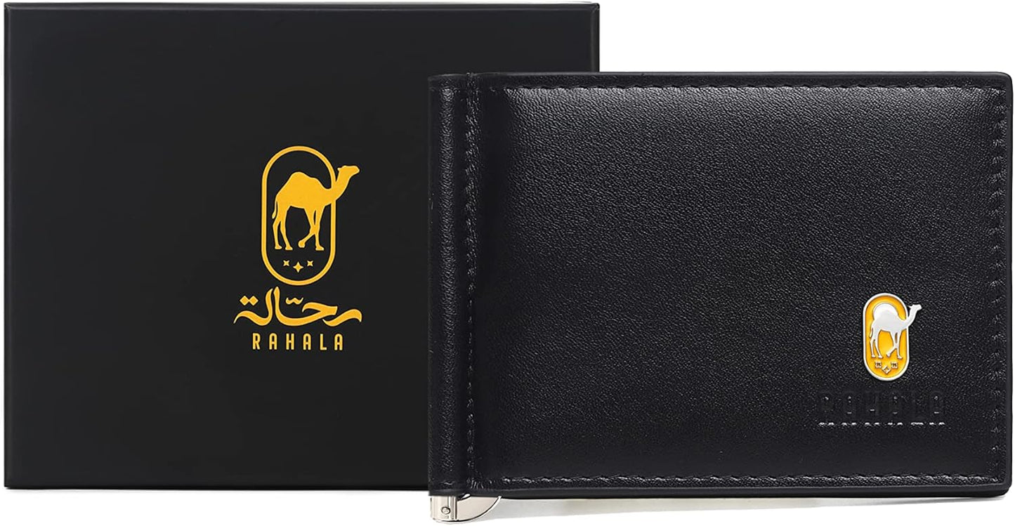 Rahala Men's Leather Bifold Money Clip Wallet (Black) - No:RA110