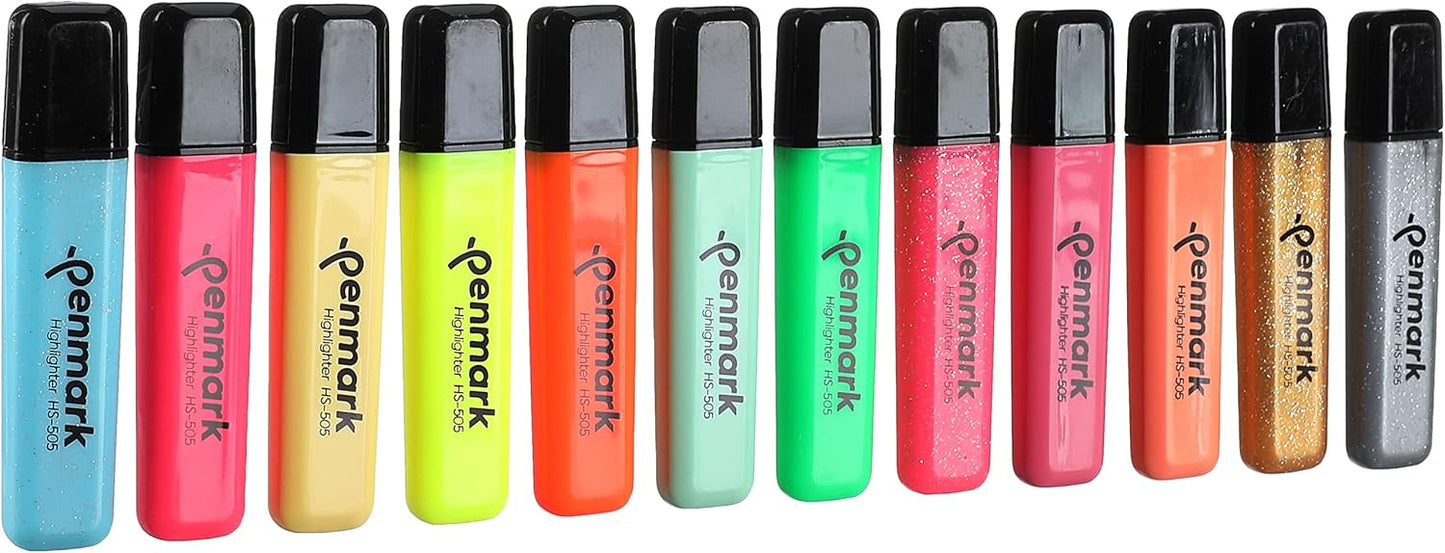 قلم تحديد Penmark، 12 لونًا (4 ألوان نيون، 4 ألوان باستيل، و4 ألوان سيملي) - رقم المنتج: HS-505-12NP