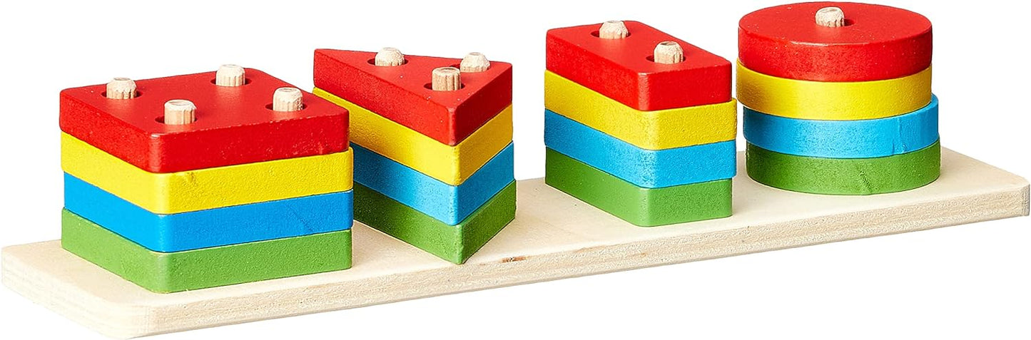 Wooden Multi Colored Angle Geometric Blocks Stacker Shape