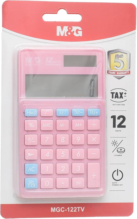 M&G Chenguang Portable Calculator 12 Digits Two Power Source - Assorted Color - No:ADG981J7