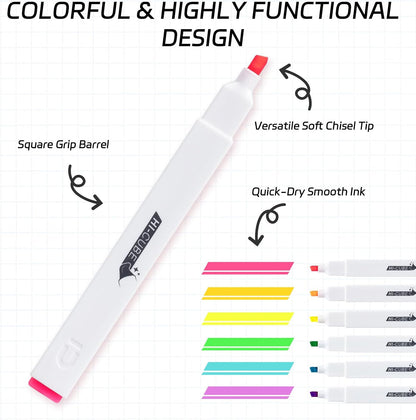M&G Chenguang HI-CUBE Highlighters, 6 Pack Pastel Colors, Soft-Nib Chisel Tip with Fat Rectangular Barrel Design, No Bleed Highlighters for Journaling - No: AHMU1674