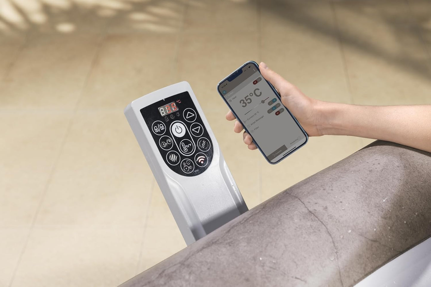 حوض استحمام ساخن قابل للنفخ من بيست واي لاي-زي-سبا روم، موفر للطاقة، مزود بنظام نفاث ذكي، أبعاده 180 سم × 180 سم × 71 سم، مع تحكم عبر تطبيق، يتسع لـ 4-6 أشخاص - رقم المنتج: 6001K