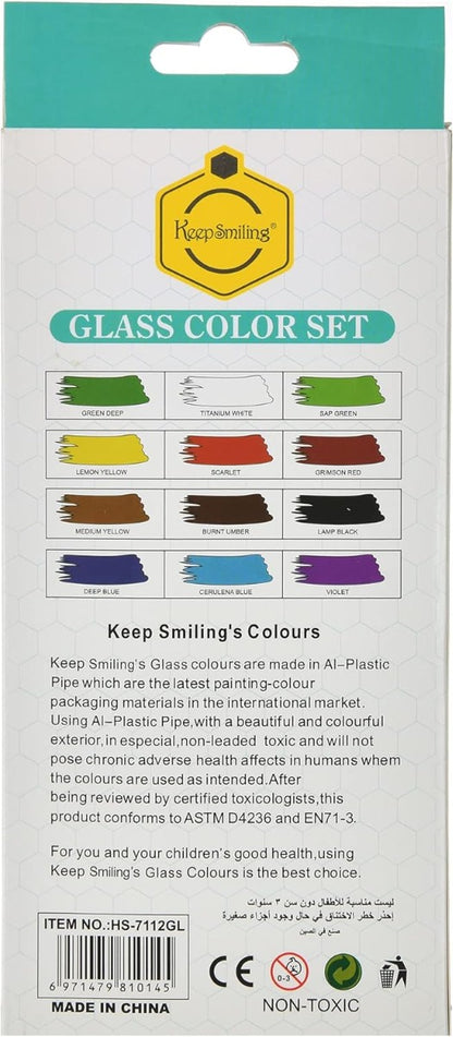 مجموعة ألوان "ابتسم دائمًا" - ١٢ لونًا، أنبوب زجاجي بطول ١٢ مترًا، مع فرشاة واحدة - رقم المنتج: HS-94_7112GL