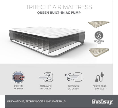 Bestway TriTech Double Queen Air Bed with Integrated Electric Pump 203 x 152 x 51 cm - No:6713I