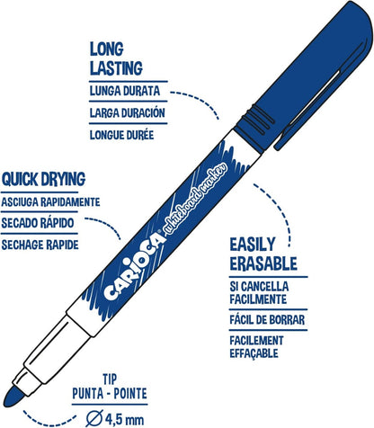 Carioca Clip Erasable Whiteboard Markers – Pack of 6 Assorted Colours - No:12921