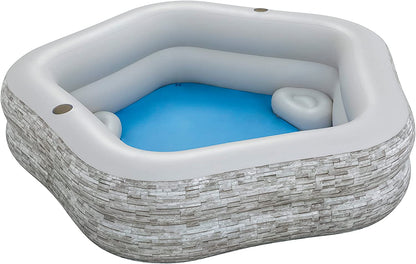 Bestway Inflatable TruPrint Stone Family Pool - 213 x 206 x 53 cm - No:54423