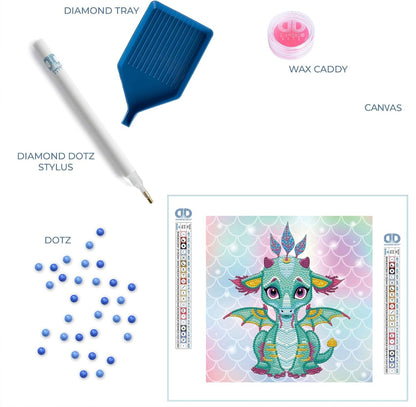 مجموعة رسم ماسية جزئية الحفر من دايموند دوتز، أرييل التنين الصغير - رقم: DBX.010