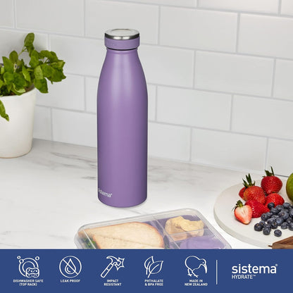 Sistema Hydrate Stainless Steel Water Bottle 500 ml Leak-Proof Reusable BPA & Phthalate Free - No:00550 - Assorted Color