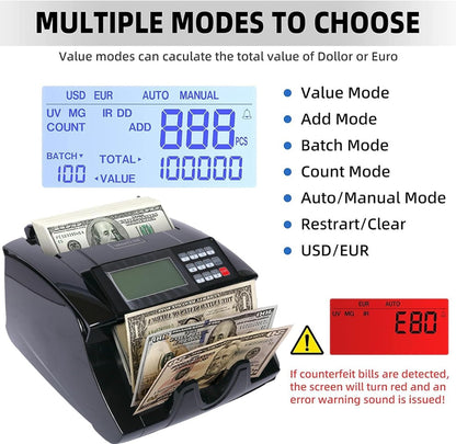 Bill Counter Machine, Money Counting Machine with UV/MG/IR Counterfeit Detection - No:M129